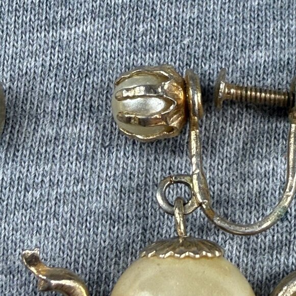 Vintage Gold-Toned Screw-Back Earrings With Teapot Design & Faux Pearl Accent - Picture 10 of 16